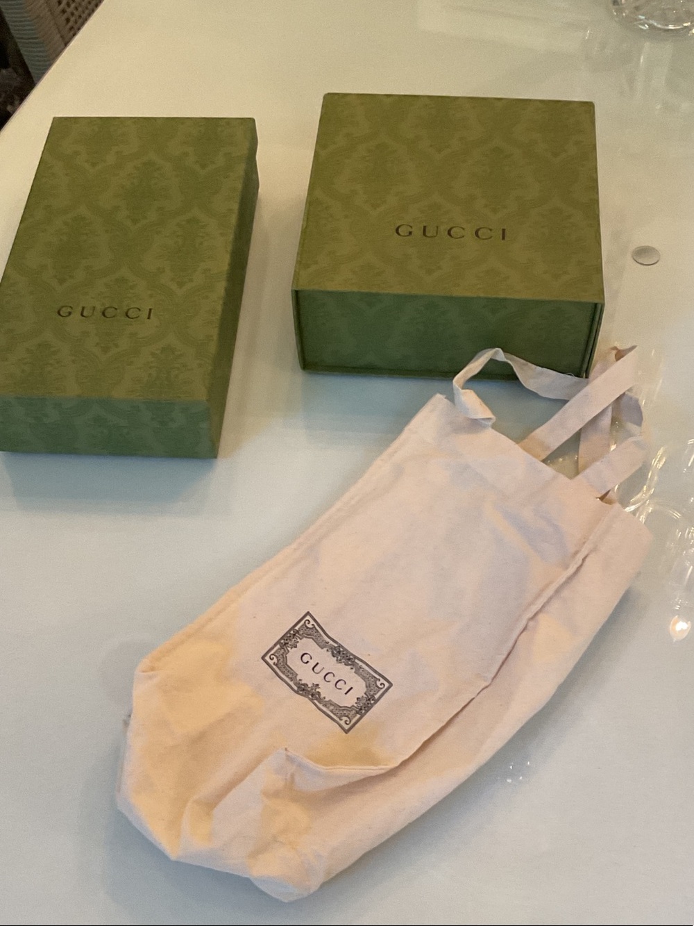 Gucci Dust Bag & Boxes Set - Beige Dust Bag with Olive Boxes 2 boxes